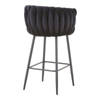 Scaun bar Vivian catifea neagra picior metal negru 57x50x100 cm - 2