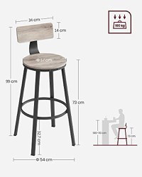 Set 2 scaune de bar, Vasagle, Negru-Ivoar, 99x54x54 cm - 6