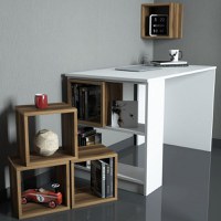 Set Birou si Biblioteca Box Alb-Walnut - 2