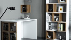 Set Birou si Biblioteca Box Alb-Walnut