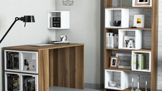 Set Birou si Biblioteca Box Walnut-Alb