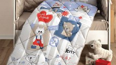 Set Complet Lenjerie Patut Bebe Kitty V1 Albastru (Bumbac 100%)