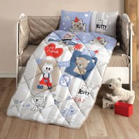 Set Complet Lenjerie Patut Bebe Kitty V1 Albastru (Bumbac 100%) - 1