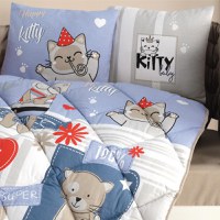 Set Complet Lenjerie Patut Bebe Kitty V1 Albastru (Bumbac 100%) - 2