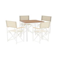 Set de 5 buc masa si scaune de gradina Mabu-Synergy aluminiu alb si placaj culoare naturala 80x80x74 cm - 1