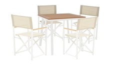 Set de 5 buc masa si scaune de gradina Mabu-Synergy aluminiu alb si placaj culoare naturala 80x80x74 cm