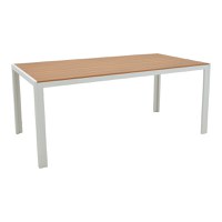 Set de 7 buc masa si scaune de gradina Nares-Moritz A aluminiu alb-gri si placaj in nuanta naturala 180x90x72.5 cm - 2