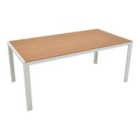 Set de 7 buc masa si scaune de gradina Nares-Moritz A aluminiu alb-gri si placaj in nuanta naturala 180x90x72.5 cm - 4