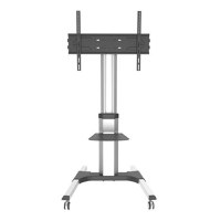 Stand Mobil Techly ICA-TR156, raft suport multimedia, Inaltime reglabila, 50inch-92inch, 70 kg (Argintiu) - 1