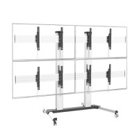 Stand TV mobil Techly ICA-TR4VW, Video Wall, suporta 4 televizoare, 32inch-55inch, 150 Kg (Argintiu) - 1