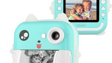 Aparat foto digital cu imprimare termica pentru copii, focalizare automata, display color de 2,4 inch 1080P Full HD