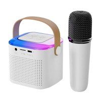 Boxa karaoke cu microfon wireless, difuzor portabil cu lumina RGB LED, alb - 1