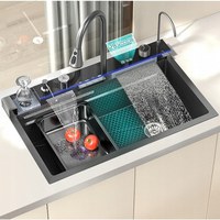 Chiuveta multifunctionala cu 2 cascade cu accesorii incluse, afisaj digital a temperaturii si robinet cascada, culoare negru grafit, dimensiune 750x460mm - 1