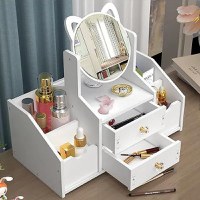 Organizator alb pentru cosmetice și bijuterii, cu sertare si oglinda, PVC 40 x 20 x 14 cm - 1