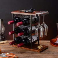 Suport de Vin Premium din Lemn - Raft elegant independent pentru 9 Sticle, organizator pe 3 nivele cu tava - 1