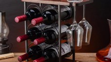 Suport de Vin Premium din Lemn - Raft elegant independent pentru 9 Sticle, organizator pe 3 nivele cu tava