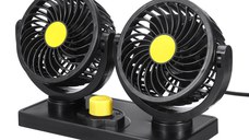 Ventilator Auto Dublu, 10W, 2 Trepte de Viteza, Rotire 360°, Silentios