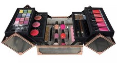 Geanta Machiaj cu Produse Cosmetice, Technic, Beauty Case, Black & Rose Gold