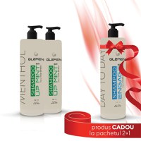 Pachet Promo - 2x Sampon pentru par - Glemen - Menthol - 1000 ml + 1X Sampon Glemen Engage 1000 ml - Gratuit - 1