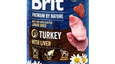 Brit Premium By Nature, Junior, Curcan și Ficat, Conservă hrană umedă fără cereale câini, (pate), 400g