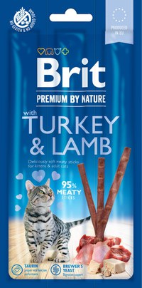 Brit Premium By Nature, recompense fără cereale pisici, batoane, Curcan și Miel, 3buc - 1