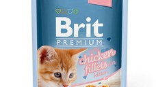 Brit Premium Kitten, File Pui, plic hrană umedă pisici junior, (în sos), 85g