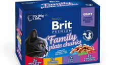 Brit Premium Multipack Family Plate, 4 arome, pachet mixt, plic hrană umedă pisici, (în sos), 12 x 100g