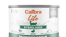 Calibra Life, Rață, Conservă hrană umedă fără cereale pisici sterilizate, (pate), 200g