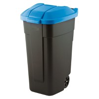 Cos pentru gunoi negru capac albastru cu roti transport Keter Refuse 110 L - 1
